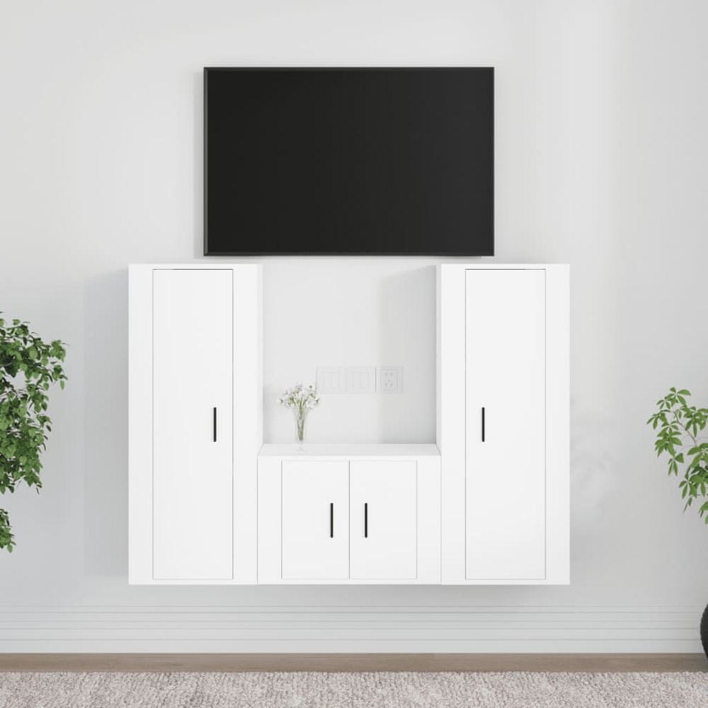 Vidaxl 3-dielna súprava TV skriniek biela spracované drevo